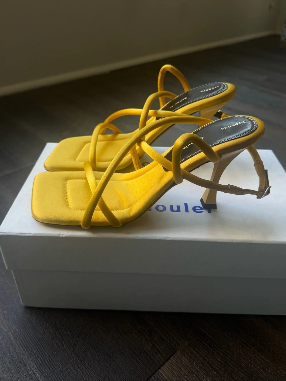 Proenza Schouler Raso Yellow Strappy Square-Toe Sandals 39 NWT